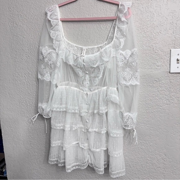 For Love & Lemons Forever Bridal Robe White Lace Sheer Wedding Feminine XL - Picture 2 of 10